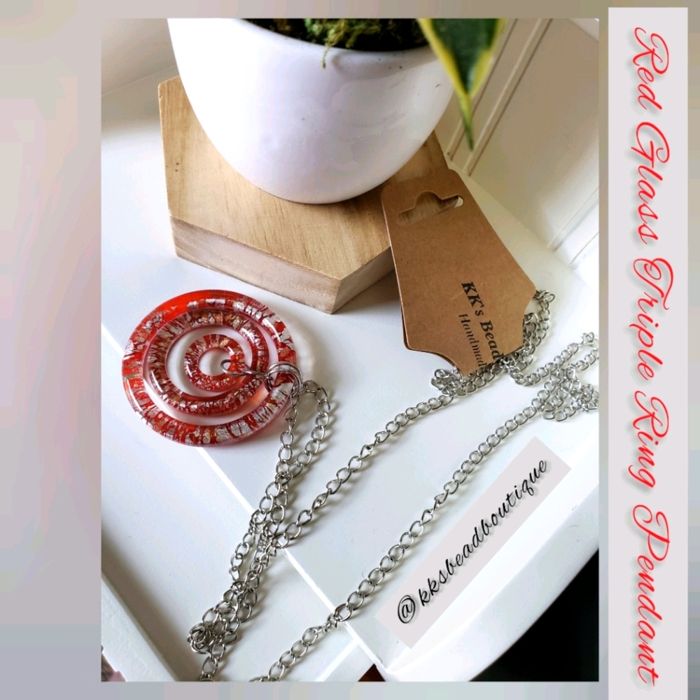 Red Glass Triple Ring Pendant